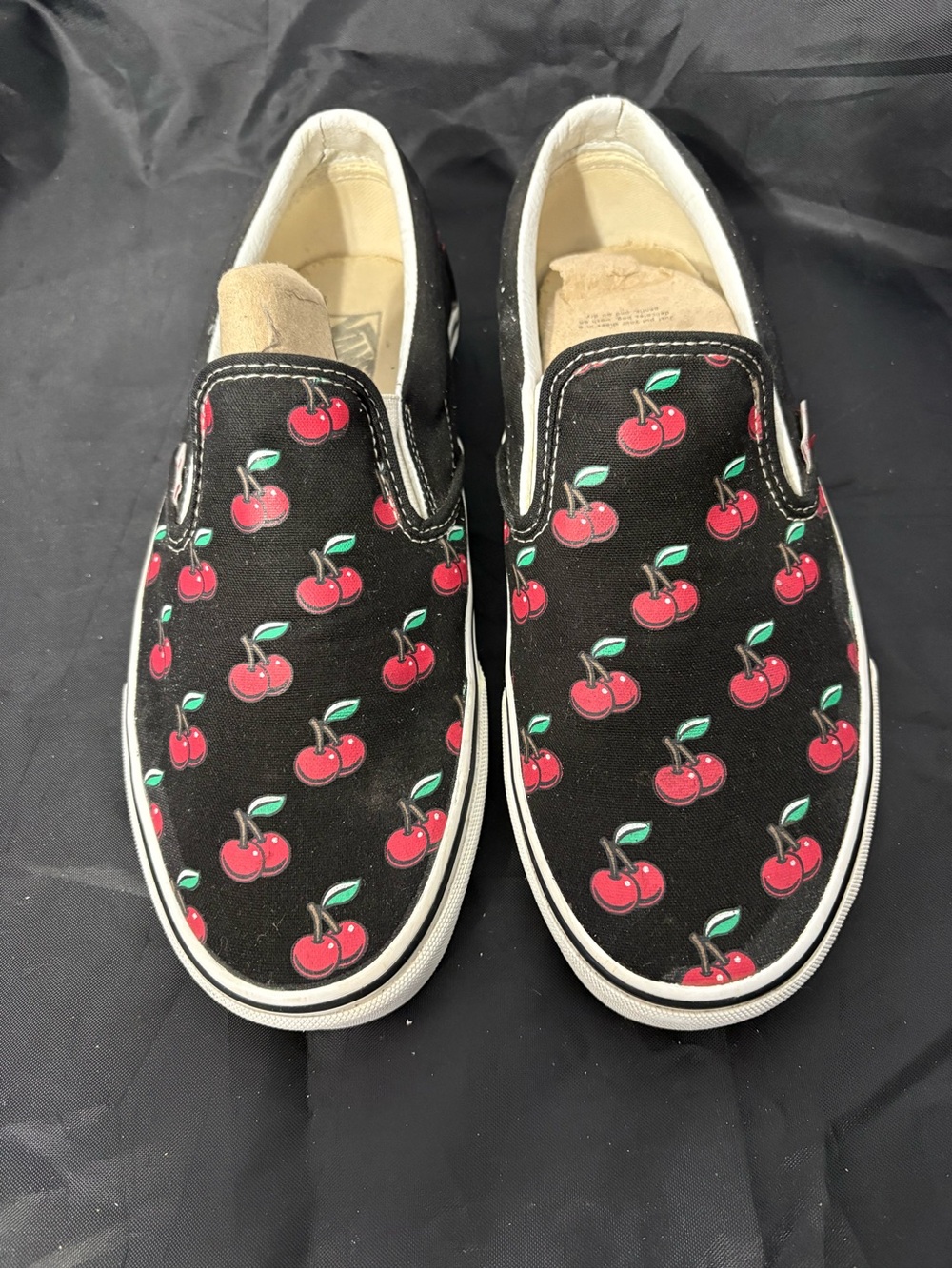 Vans Black Slip-On Sneakers with Red Cherry Print